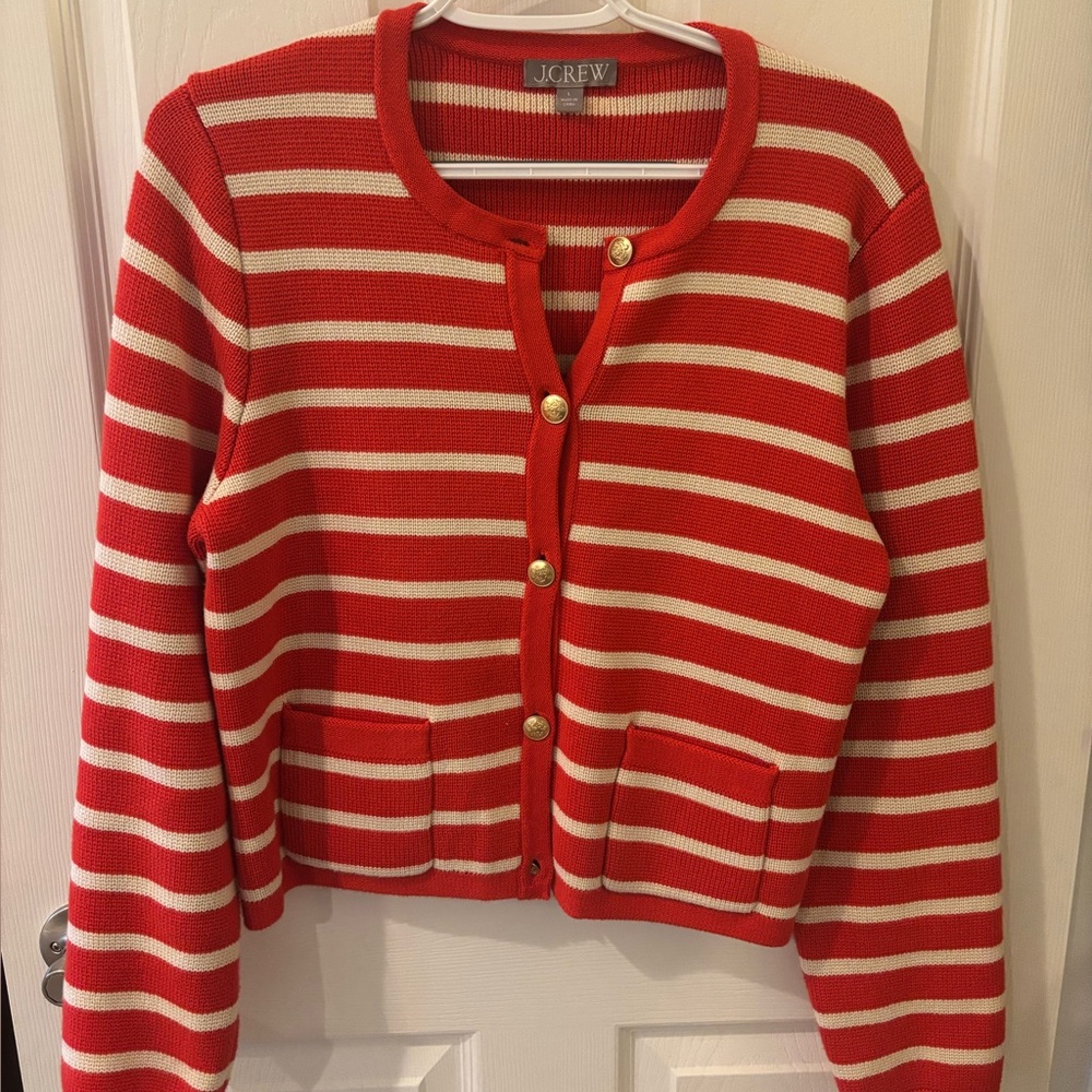 J. Crew Emilie Red and Cream Striped Lady Sweater